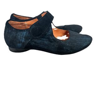 Think! Mary Jane Shoes Women Size 40/10 Black & Blue Suede Round Toe Slip On